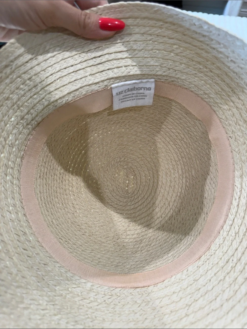 Liz Claiborne Cream Braided Straw Hat with Brown Belt